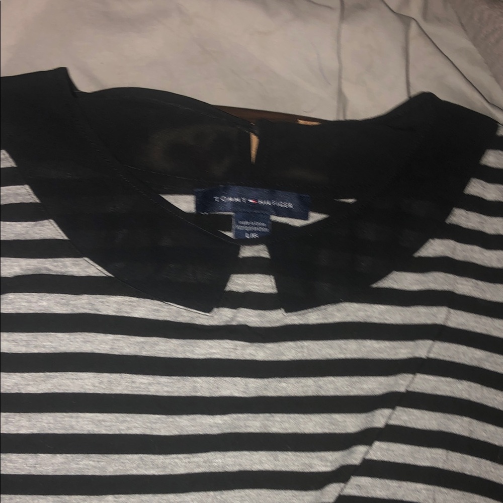 Tommy Hilfiger Black & White Striped Polo Top